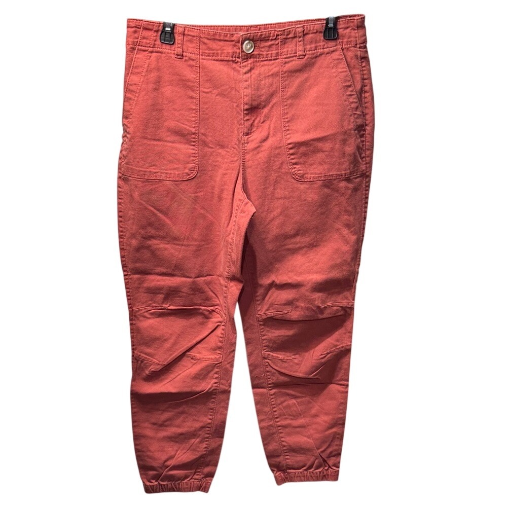 Loft Womens Utility Jogger Pants Size 10 Red Terracotta Cargo High Rise Cotton